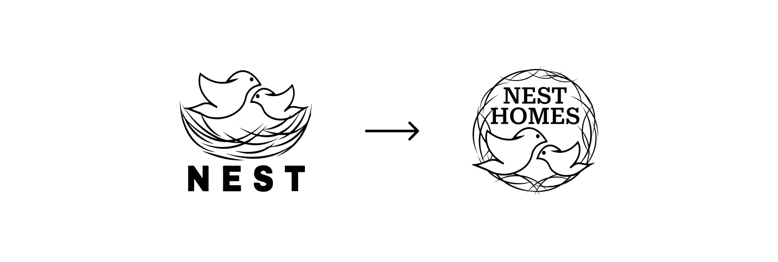 Before and After comparison of the Nest Homes logo redesign